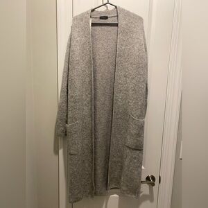 NWT Saks Fifth Avenue Made In Italy Long Gray Sweater Duster W/Pockets SZ L Chic
